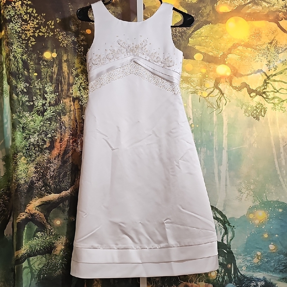 Chic White Sleeveless Kids Formal Dress SZ 12 Communion Baptism Wedding